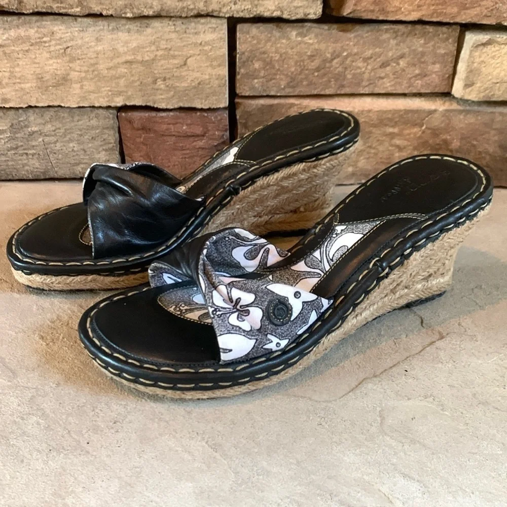 Born sz 8 leather and cloth black and white espadrilles.